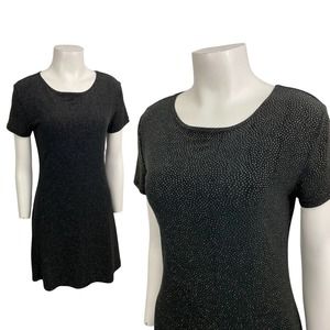 1990s Black and Gold Glitter Stretch Spandex Short Dress / Women’s Medium